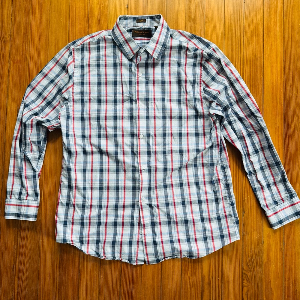 Fairlane And Sons Large Blue Red Plaid Button Down Shirt